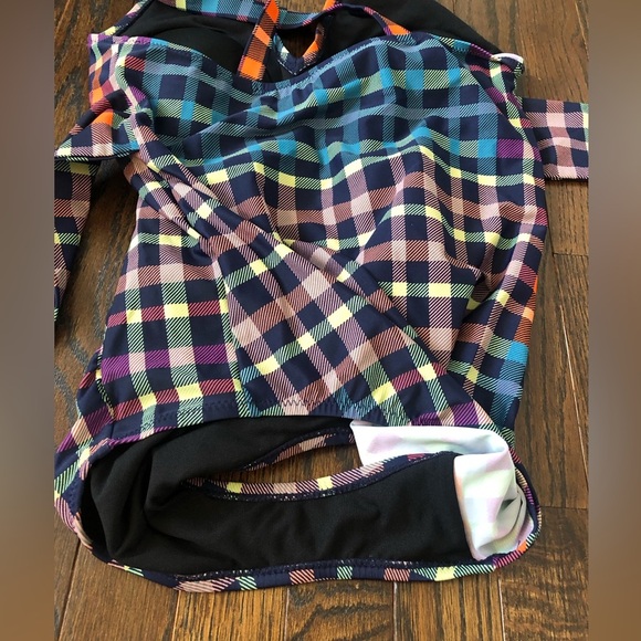 Motherhood Maternity M Checkered Orange/Blue One Piece w/Cross Straps & Bow NWOT - Picture 12 of 12